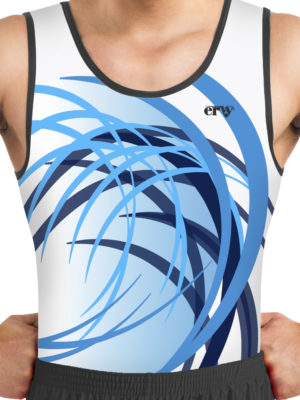 ERVY Turntrikot für Jungen, in caribic blau mit geschwungenem Design ideal für Trampolin, Rhöhrad, Kunstturnen