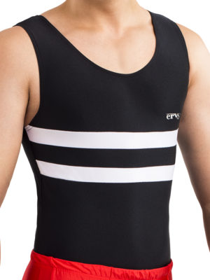 ERVY Turntrikot Jungen, schwarz mit zwei weißen Querstreifen