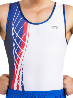 ERVY Trikot für Kunstturner, in weiß mit blauen und roten Elementen
