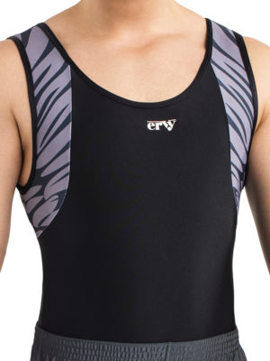 ERVY Trikot für Kunstturnen in schwarz mit Print entlang der Schultereinsätze