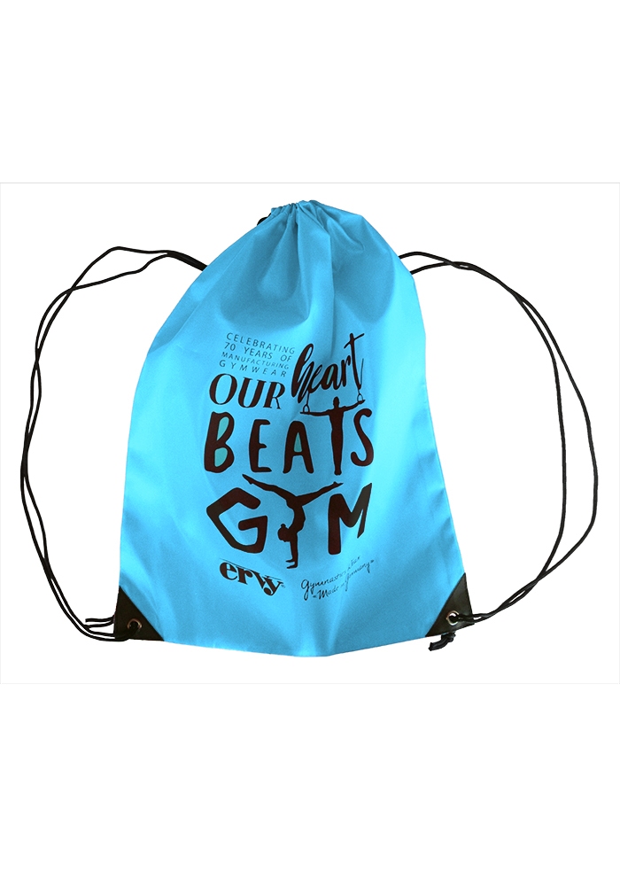 Turnbeutel in hellblau, Siebdruck "Our heart beats Gym"