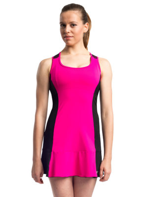 Tenniskleid ohne Arm in pink mit schwarzen Seitenstreifen