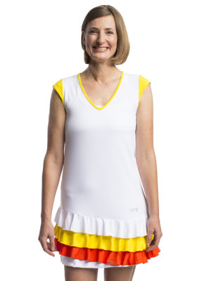 Tenniskleid mit V-Ausschnitt und dreifarbigen Rüschen