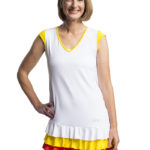 Tenniskleid mit V-Ausschnitt und dreifarbigen Rüschen