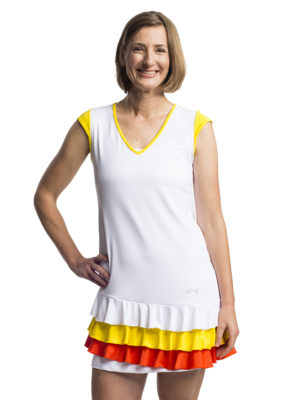 Tenniskleid mit V-Ausschnitt und dreifarbigen Rüschen