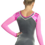 Turnanzug, langarm, samt glatt, silber & pink