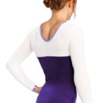 Turnanzug, langarm, Samt glatt, lila & weiß, Strassmotiv