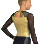 Turnanzug, langarm, glänzend, gold, Tüllarme, Strassmotiv