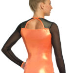Turnanzug, langarm, glänzend, orange, Tüllarme, Strassmotiv