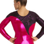 Turnanzug, langarm, glänzend rot, schwarz glitzer